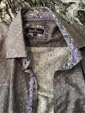 Bertigo Purple Paisley-Trim Dress Shirt